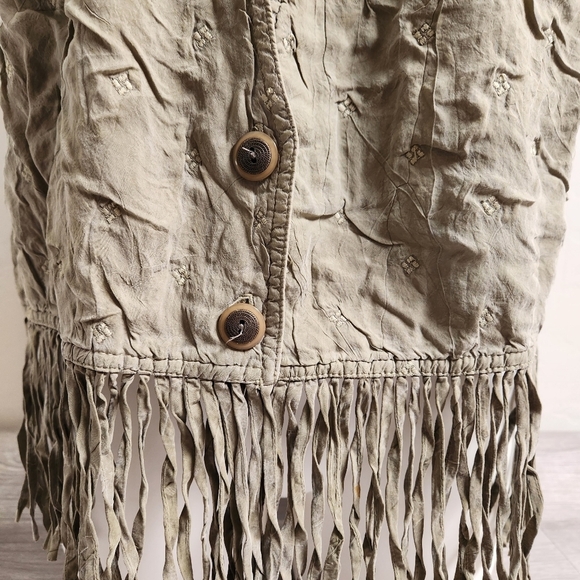 Action Wear Sage‎ Green Vest L Vintage Quilt Pattern Fringe Embroidered Crushed - Picture 13 of 13